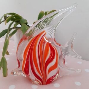 Handcrafted Glass Fish Sculpture - Red and Orange